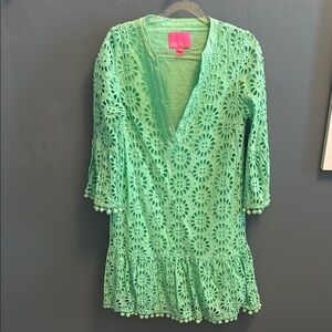 LILLY PULITZER SIZE EXTRA SMALL BEKAH DRESS *PINWHEEL EYELET* PATINA GREEN